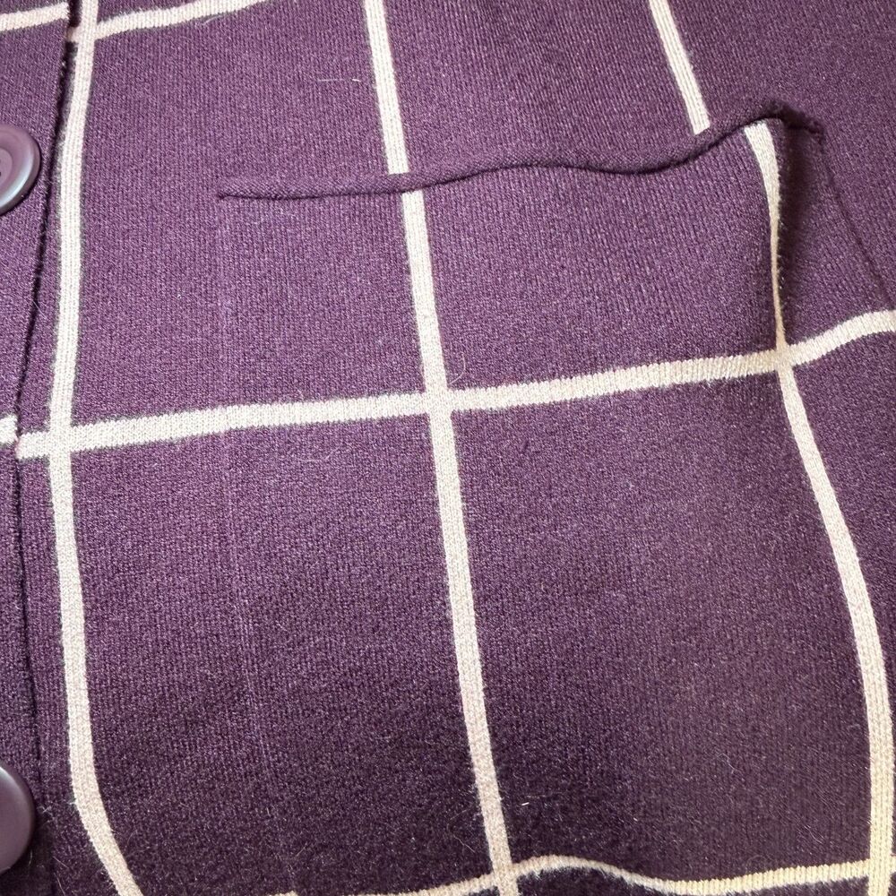 Nine West Womens Size Medium Burgundy Windowpane Plaid Long Cardigan Sweater - Picture 12 of 12